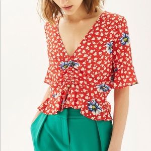 Topshop Red Floral Top size 4